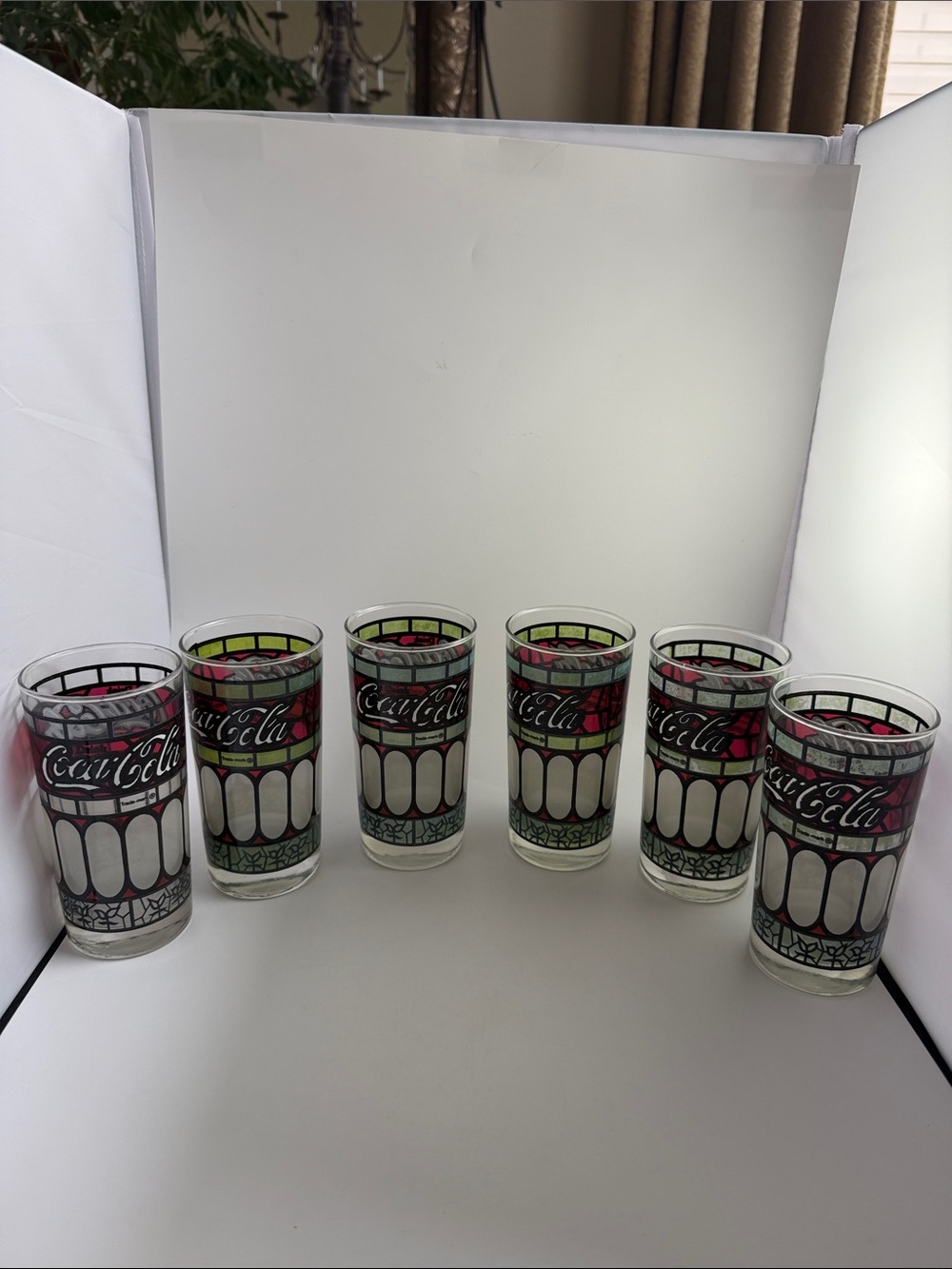Vintage Coca Cola Tiffany Stained Glass Frosted accents Set of 6